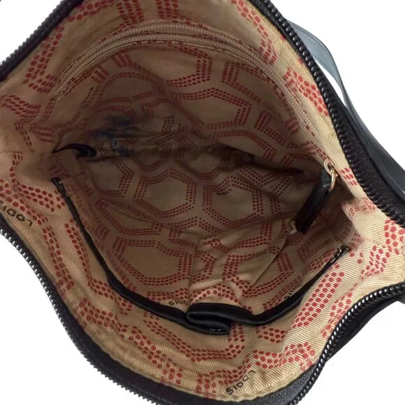 Lodis Black Leather Crossbody Bag Adjustable Strap Interior Staining AS IS - Picture 12 of 14